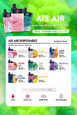AIS Air 5000 wiederaufladbarer Vape Pen, Salz- und Nikotin-Einwegstift, 75 g