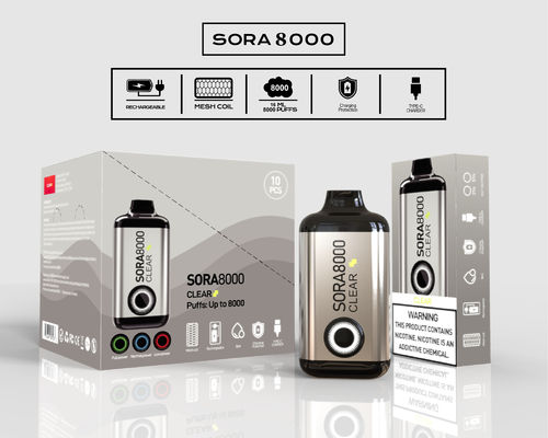 Sora 8000 Puffs Einweg-Vape Pen Ecig mit 0/20/30/50 mg Nikotinsalz