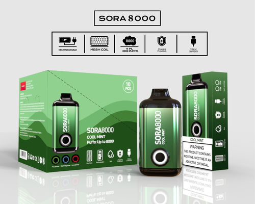 14 ml Vorgefüllter Saft 0 mg/20 mg/50 mg Einwegkarton Groß Puff Vape Sora 8000 Puffs