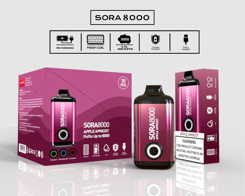Sora 8000 Puffs Einweg Ecig 650mah Typ-C wiederaufladbar 14 ml Vorgefüllter Saft