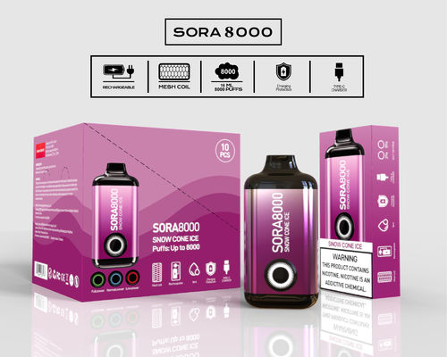Sora 8000 Puffs Stift Stil Wiederaufladbar Einweg-Vape 650mAh 1.1ohm Mesh Coil