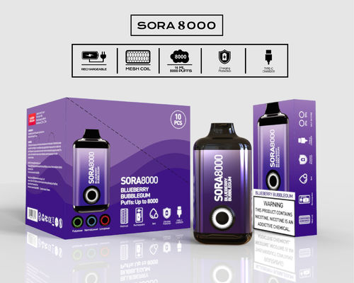 Sora 8000 Puffs Einweg-Vape-Stift mit 1,1 Ohm-Gitterspirale 14 ml vorgefüllter Saft