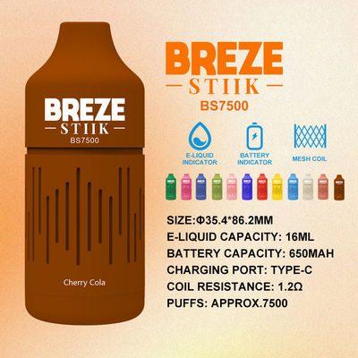 BREZE STIIK BS7500 Einweg-Dampfer Groß Puff 16ml Vorgefüllter Saft 650mAh Batterie